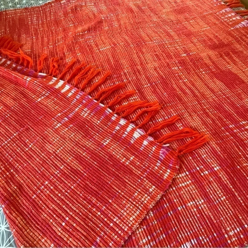 Boho Bright Orange acrylic throw with tassel fringe organic weave 70” x 50”‌‍‍‍‍